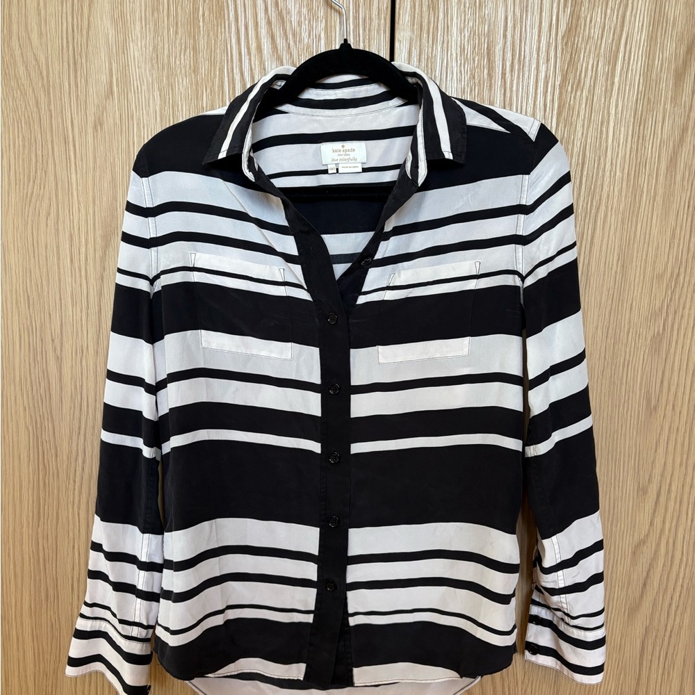 Kate Spade Black and White Striped Button Down Shirt